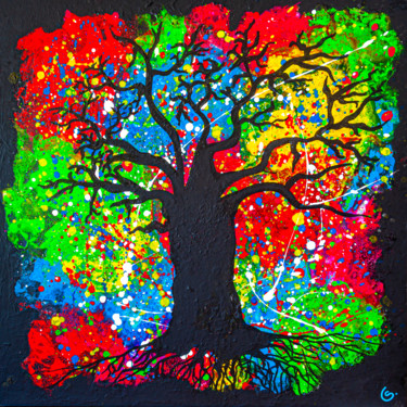 Painting titled "L'ARBRE DE MA VIE" by Sylvie Clain, Original Artwork, Acrylic Mounted on Wood Stretcher frame