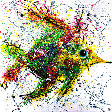 Painting titled "COMME UN POISSON DA…" by Sylvie Clain, Original Artwork, Acrylic Mounted on Wood Stretcher frame