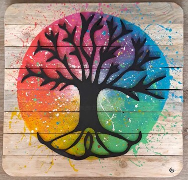 绘画 标题为“L'arbre Porte-bonhe…” 由Sylvie Clain, 原创艺术品, 丙烯 安装在木板上