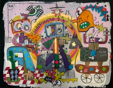 Malerei mit dem Titel "HAPPINESS" von Sylvie Colantonio, Original-Kunstwerk, Acryl