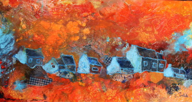 Malerei mit dem Titel "bretagne-orange" von Sylvie Delhors Penkalla, Original-Kunstwerk, Acryl