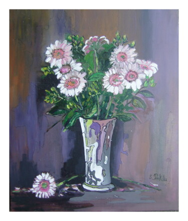 Painting titled "fleurs" by Sylvie Delhors Penkalla, Original Artwork, Oil