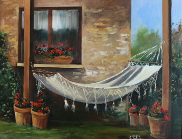 Painting titled "hamac" by Sylvie Delhors Penkalla, Original Artwork, Oil