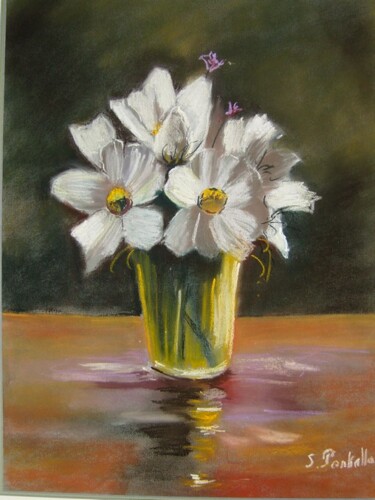 Картина под названием "pastel-fleurs-blanc…" - Sylvie Delhors Penkalla, Подлинное произведение искусства, Пастель
