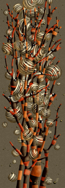 Digitale Kunst mit dem Titel "L'arbre à vers" von Sylvie Dessert (Syl), Original-Kunstwerk, Digitale Malerei