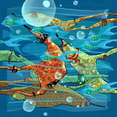Digitale Kunst mit dem Titel "Baignade au clair d…" von Sylvie Dessert (Syl), Original-Kunstwerk, Digitale Malerei