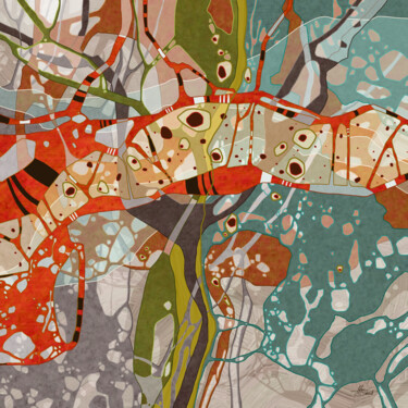 Digital Arts titled "Passerelle écarlate" by Sylvie Dessert (Syl), Original Artwork, Digital Painting