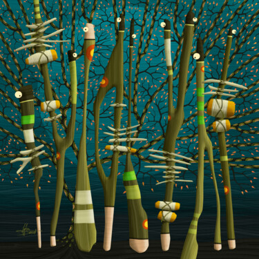 Digitale Kunst mit dem Titel "Bois de l'arbre" von Sylvie Dessert (Syl), Original-Kunstwerk, Digitale Malerei