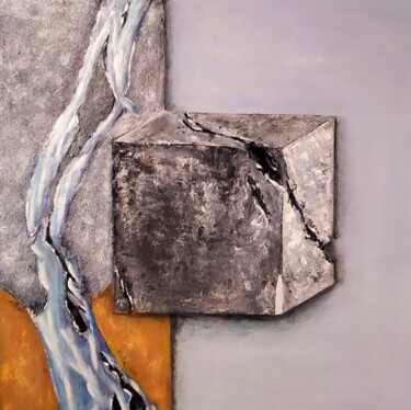 Malerei mit dem Titel "Cube cassé" von Sylvie Diereman, Original-Kunstwerk, Acryl