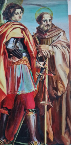 Painting titled "Les guerriers" by Sylvie Etienne, Original Artwork, Oil