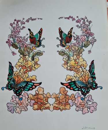 Peinture intitulée "Butterfly" par Sylvie Etienne, Œuvre d'art originale, Aquarelle