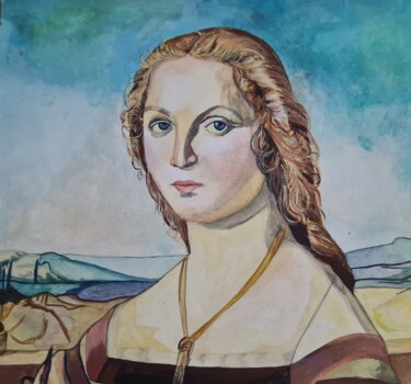 Peinture intitulée "La Dame à la licorne" par Sylvie Etienne, Œuvre d'art originale, Gouache
