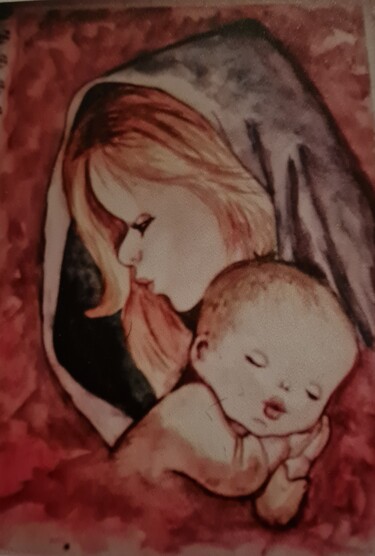 Peinture intitulée "" L'Amour d'une mam…" par Sylvie Etienne, Œuvre d'art originale, Aquarelle