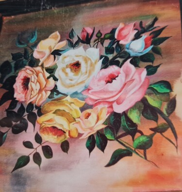Painting titled "" Les floralies"" by Sylvie Etienne, Original Artwork, Oil