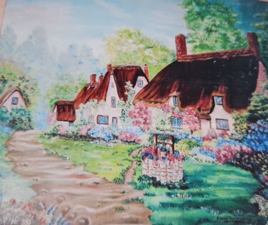 Schilderij getiteld "" Le cottage, mon h…" door Sylvie Etienne, Origineel Kunstwerk, Olie