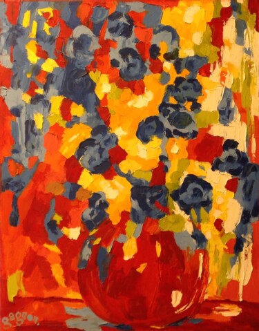 Painting titled "Bol de fleurs no. 3" by Sylvie Gagnon, Original Artwork, Oil