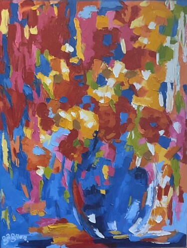 Painting titled "Bol de fleurs no. 2" by Sylvie Gagnon, Original Artwork, Oil