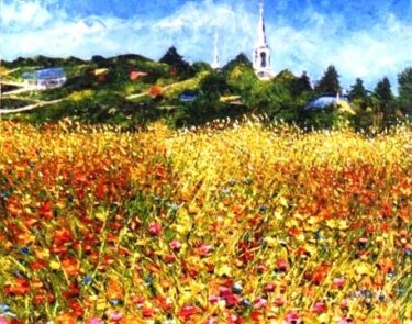 Painting titled "L'heure de la messe…" by Sylvie Gagnon, Original Artwork, Oil