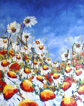 Painting titled "Marguerites obsessi…" by Sylvie Gagnon, Original Artwork, Oil