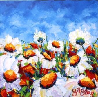 Painting titled "Marguerites obsessi…" by Sylvie Gagnon, Original Artwork, Oil