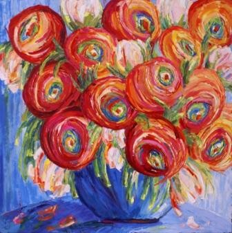 Pittura intitolato "Fleurs bonbons" da Sylvie Gagnon, Opera d'arte originale, Olio