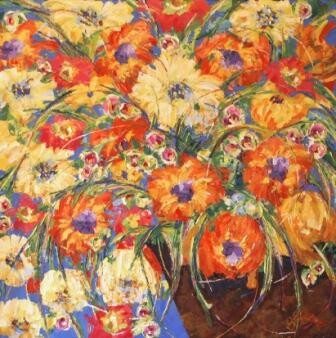 Peinture intitulée "Bouquet à la Gustav" par Sylvie Gagnon, Œuvre d'art originale, Huile