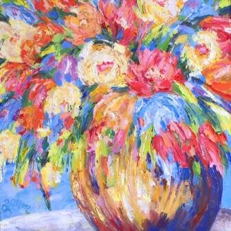 Painting titled "Bouquet Aristo" by Sylvie Gagnon, Original Artwork, Oil