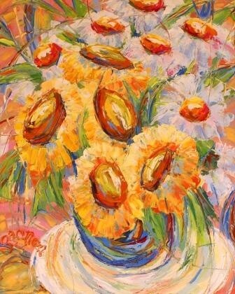 Malerei mit dem Titel "Happy flowers" von Sylvie Gagnon, Original-Kunstwerk, Öl
