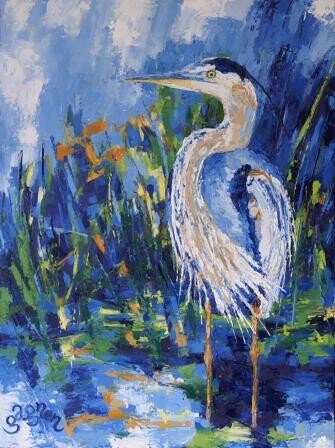 Painting titled "Plus bleu que le bl…" by Sylvie Gagnon, Original Artwork, Oil