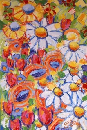 Painting titled "Salade de fleurs" by Sylvie Gagnon, Original Artwork