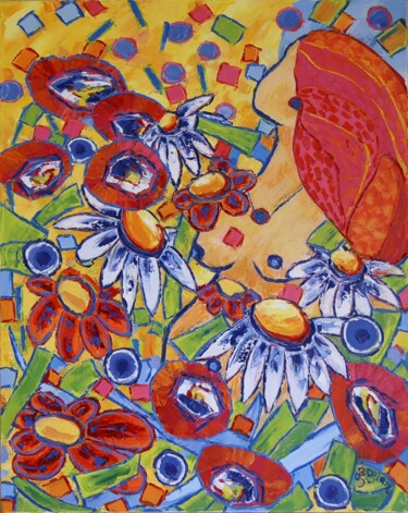 Pintura intitulada "Maternité et féria" por Sylvie Gagnon, Obras de arte originais, Óleo