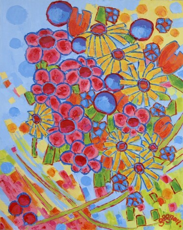 Peinture intitulée "bouquet-du-14-juill…" par Sylvie Gagnon, Œuvre d'art originale, Huile