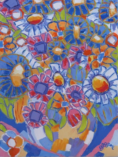 Peinture intitulée "Bouquet de fleurs p…" par Sylvie Gagnon, Œuvre d'art originale, Huile