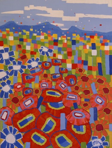 Peinture intitulée "Jardin de banlieue" par Sylvie Gagnon, Œuvre d'art originale, Huile