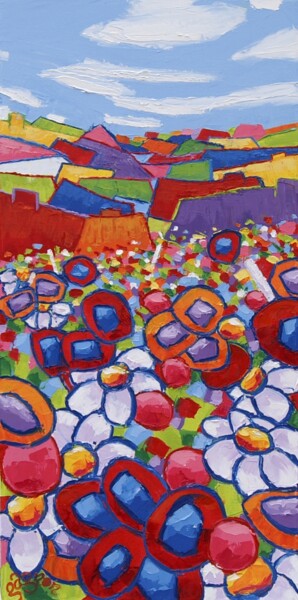 Painting titled "Descente côté fleuri" by Sylvie Gagnon, Original Artwork, Oil