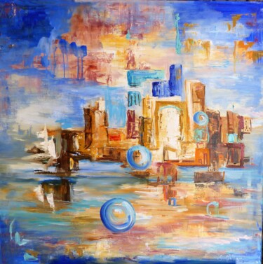 Painting titled "La cité sur l'eau" by Sylvie Gallizio, Original Artwork, Oil