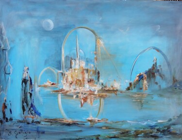 Malerei mit dem Titel "La cité de la vierge" von Sylvie Gallizio, Original-Kunstwerk, Öl