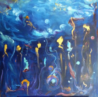 Painting titled "Monde sous-marin" by Sylvie Gallizio, Original Artwork, Oil