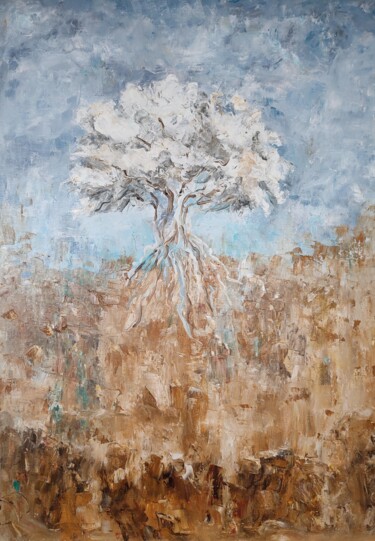 Schilderij getiteld "L'arbre celeste" door Sylvie Gallizio, Origineel Kunstwerk, Olie Gemonteerd op Frame voor houten branca…
