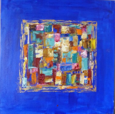 Painting titled "Carré bleu outremer" by Sylvie Gallizio, Original Artwork, Oil Mounted on Wood Stretcher frame