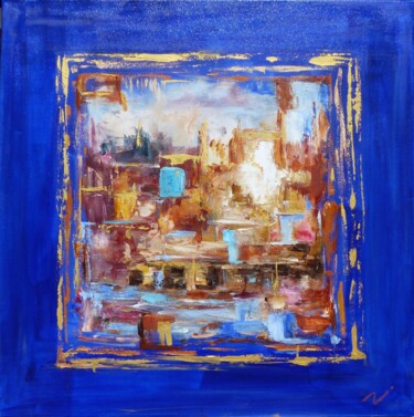 Painting titled "carré bleu outremer…" by Sylvie Gallizio, Original Artwork, Oil