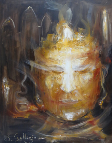 Peinture intitulée "Lumière de Bouddha" par Sylvie Gallizio, Œuvre d'art originale, Huile