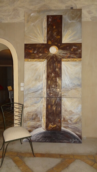 Schilderij getiteld "Croix de lumière" door Sylvie Gallizio, Origineel Kunstwerk, Olie