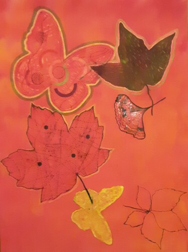 Peinture intitulée "Feuilles et papillo…" par Sylvie Gerle, Œuvre d'art originale, Acrylique