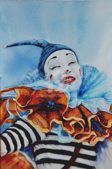 Peinture intitulée "Pierrot lunaire" par Sylvie Griselle, Œuvre d'art originale, Aquarelle