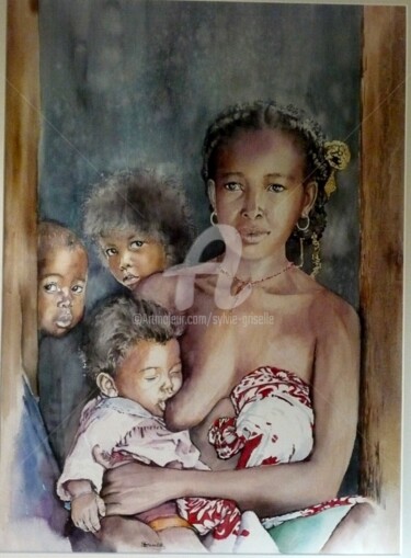 Картина под названием "portrait-de-famille…" - Sylvie Griselle, Подлинное произведение искусства