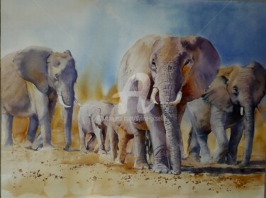 Peinture intitulée "les-elephants.jpg" par Sylvie Griselle, Œuvre d'art originale