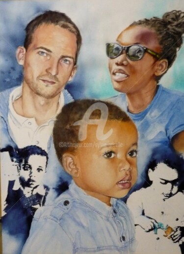 Painting titled "portrait-d-une-fami…" by Sylvie Griselle, Original Artwork