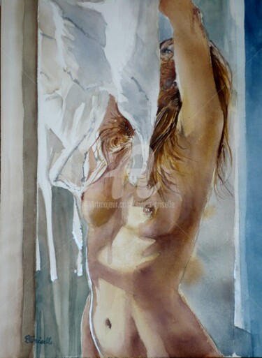 Painting titled "la-lessive.jpg" by Sylvie Griselle, Original Artwork, Watercolor