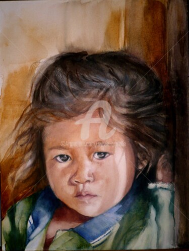 Peinture intitulée "petite fille birmane" par Sylvie Griselle, Œuvre d'art originale